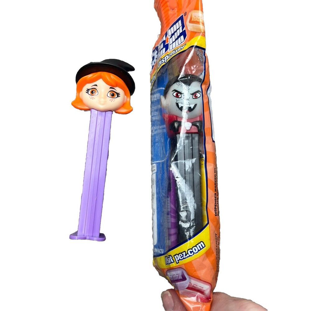 PEZ Candy Dispenser Halloween Lot Vampire New In‎ Package Red Haired Witch Hat